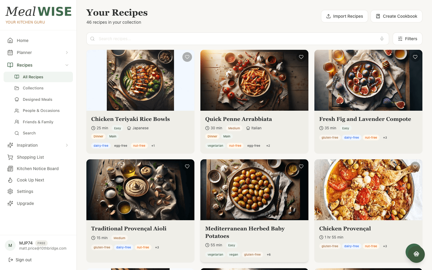 Recipe Library — MealWise app screenshot